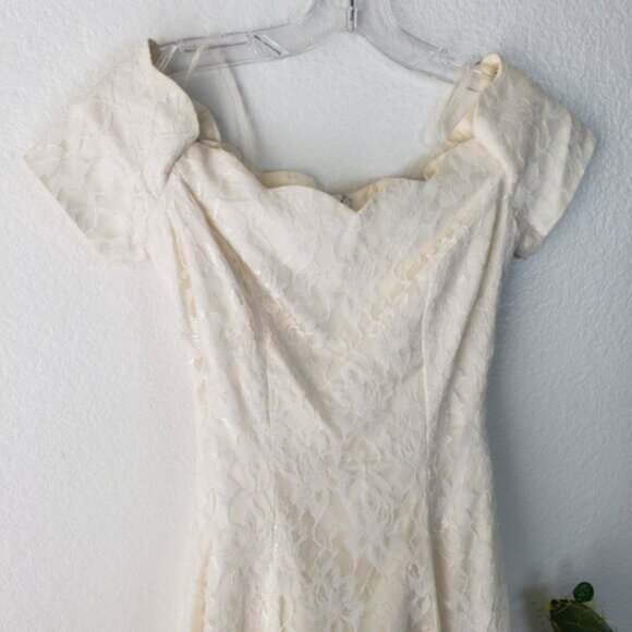 Vintage ROBERTA 80s 90s Prom Lace Dress Off Shoulder Fit and Flare Party Y2K - Picture 2 of 10